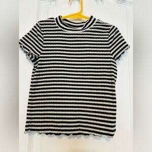 Cat & Jack Girls Ribbed Stripe Top Black White